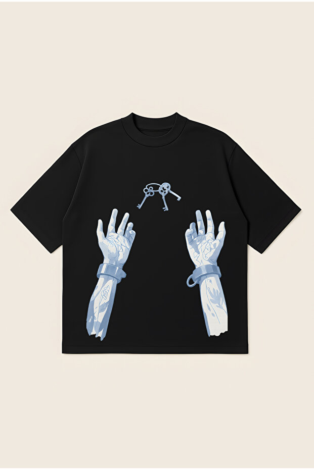 Anime Chained Unisex 100% Organic Cotton Thick Textured Oversize Crew Neck T-Shirt