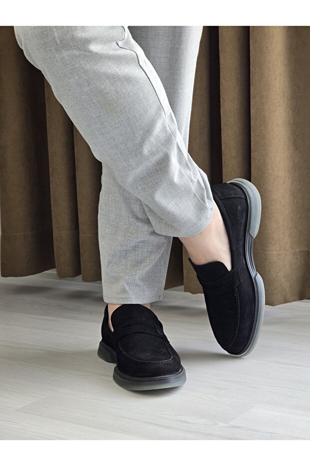 Melinta Black Nubuck Leather Men's Casual Shoes