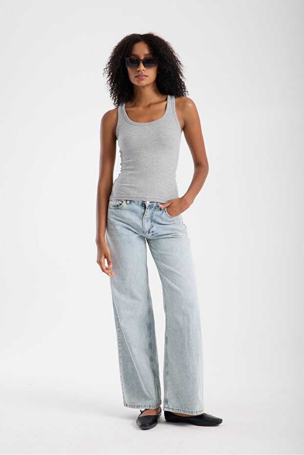 Kadın Fitilli Görünümlü Kalın Askılı Basic Atlet - 4