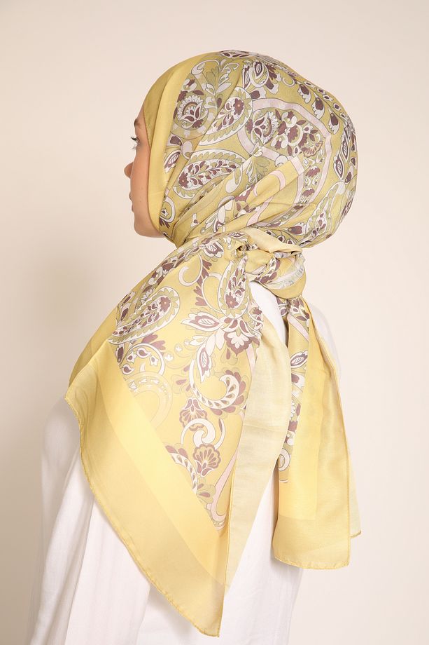 Kadın Desenli Soft Şal | Sarı Tonlar, Hafif Doku, Kolay Şekil Alan Şık Model - 4