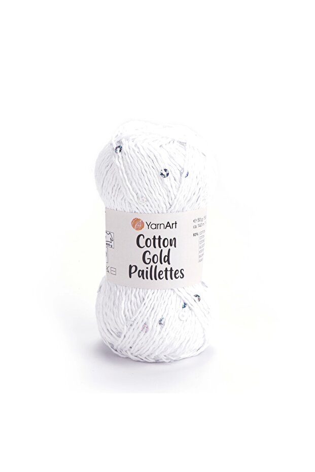 Cotton Gold Paillettes White 7102 Sparkling Sequin Hand Knitting Yarn