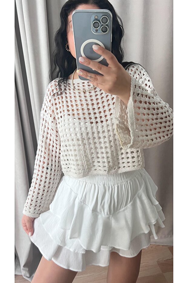 BEYAZ KATLI ŞORT ETEK - 3