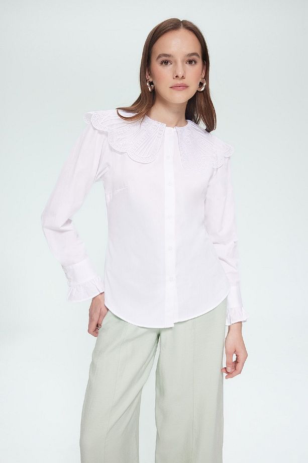Regular Fit Geniş Yakalı Poplin Uzun Kollu Tesettür Gömlek Tunik F2731ax25sm - 3