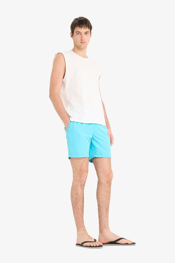 Regular Fit Kısa Boy Cepli File Astarlı Beli Bağcıklı Düz Hafif Kumaş Deniz Şortu E5133axns - 3
