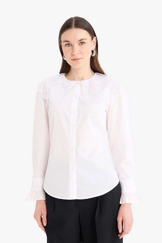 Regular Fit Geniş Yakalı Poplin Uzun Kollu Tesettür Gömlek Tunik F2731ax25sm - 6