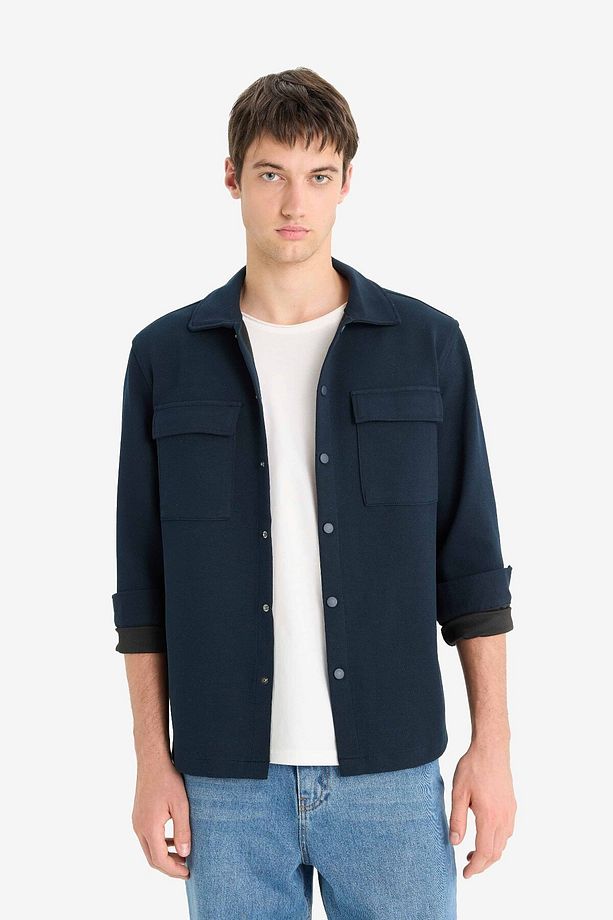Regular Fit Çift Cepli Twill Uzun Kollu Gömlek E7689AX25SP - 3