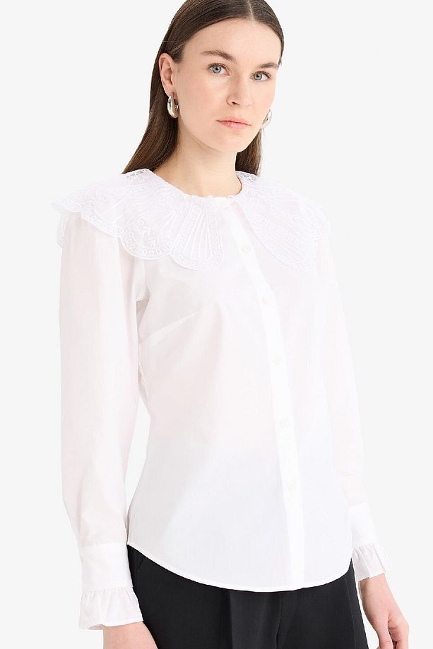 Regular Fit Geniş Yakalı Poplin Uzun Kollu Tesettür Gömlek Tunik F2731ax25sm - 4
