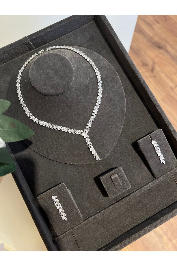 Anemone Zirkon Taşlı Takı Seti Kolye Küpe Set Düğün Nişan Seti - 6