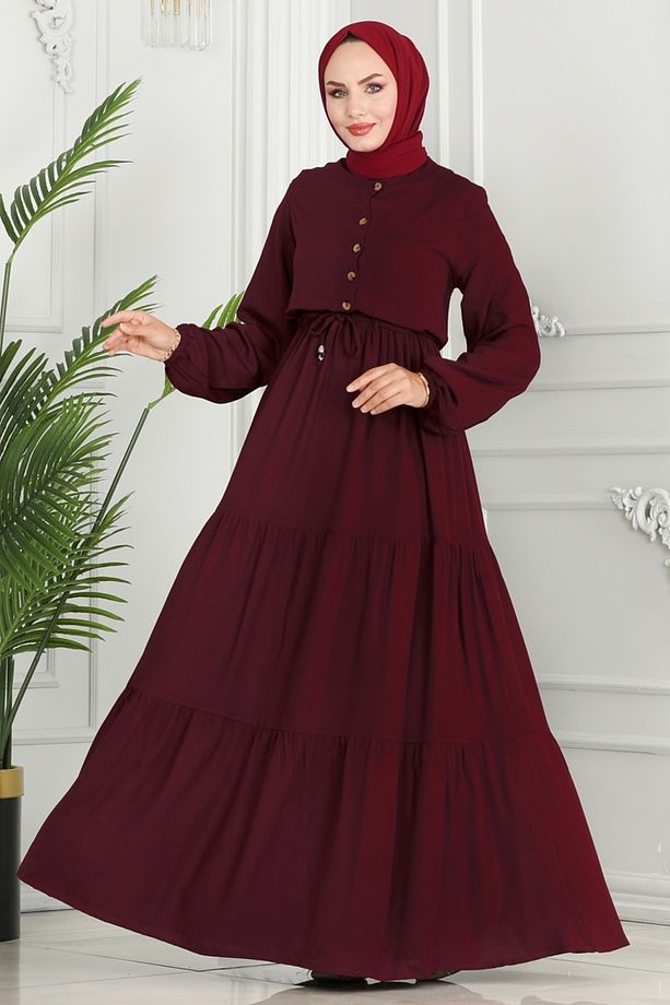 Beli Tünelli Viskon Elbise 1126bg354 Bordo - 1