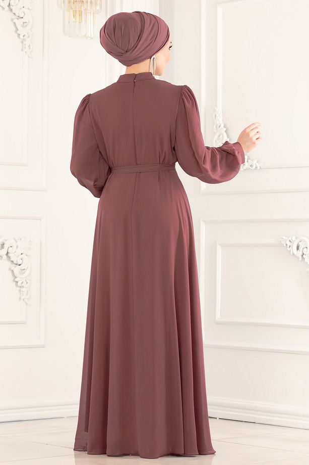 Taş İşlemeli Şifon Abiye 5408AB368 Pudra Vizyon - 6