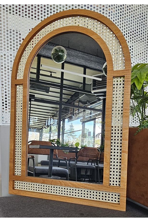 Simena Dresuar Aynası - Hazeran Rattan Ayna - Ahşap Duvar Aynası - 6