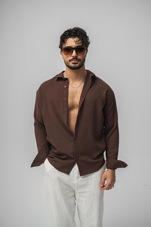 Men's Linen Oversize Shirt Brown