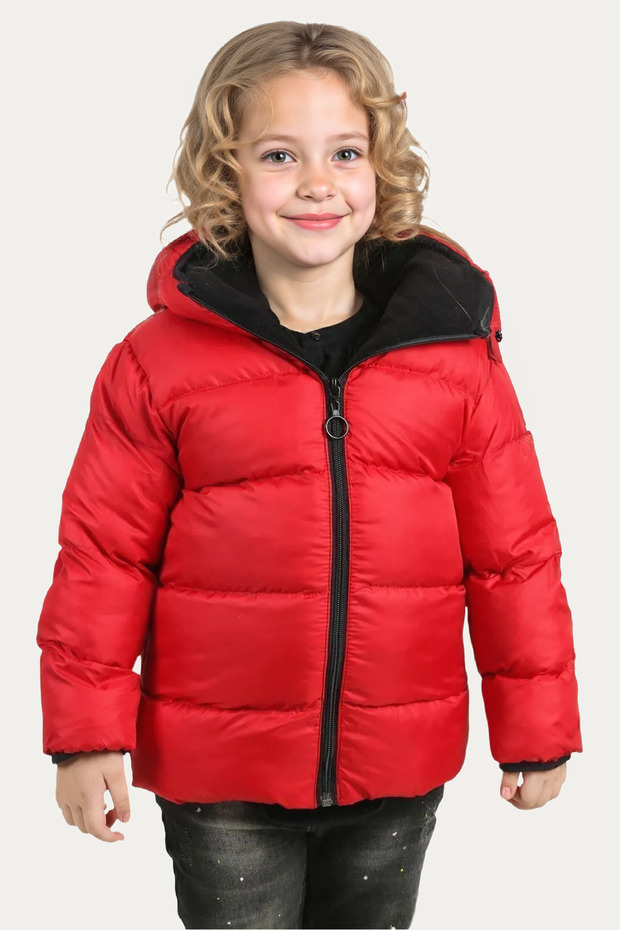 Girl's Red Fleece Hooded Waterproof Windproof Inflatable Winter Coat & Coat