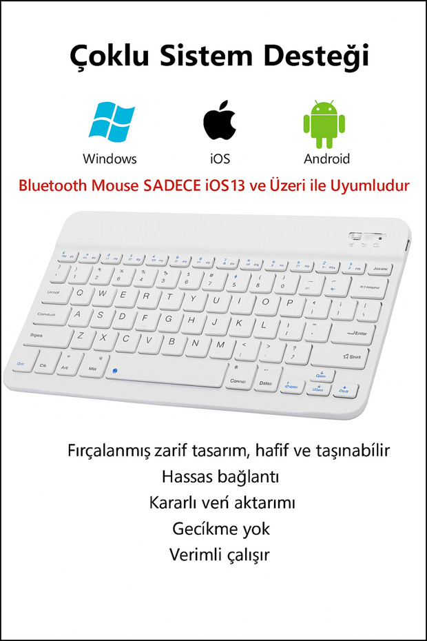 Kablosuz Bluetooth Klavye + Mouse Seti (iOS / Android / Windows Uyumlu) BEYAZ - 4