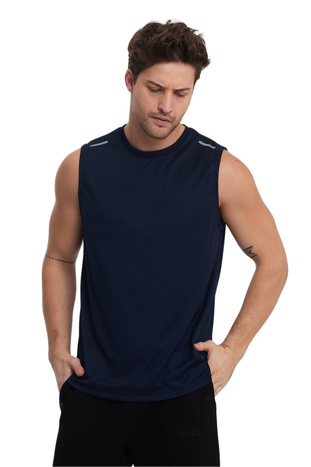 Men's Crew Neck Reflective Detailed Sleeveless Sports Tank Top