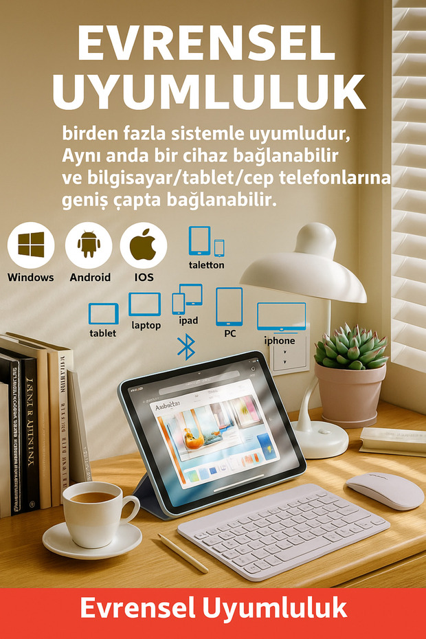 Kablosuz Bluetooth Klavye + Mouse Seti (iOS / Android / Windows Uyumlu) BEYAZ - 6