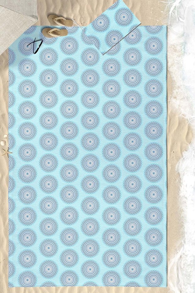 Blue Flower Dijital Baskılı 150x220 Cm Aile Boyu Plaj Havlusu Kum Geçirmez - 2