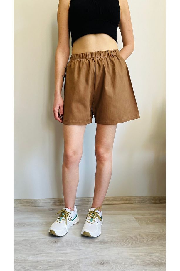 Gabardin Yüksek Bel Lastikli Şort - 1
