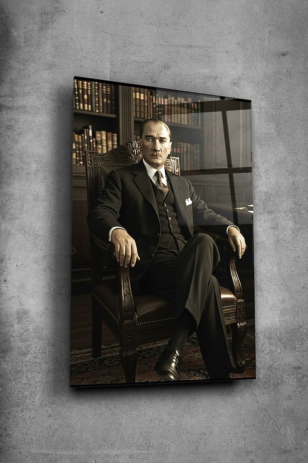 Atatürk Cam Tablo - Portre - Cam Tablo - Duvar Dekoru - Atatürk Portresi - Kaliteli Baskı Ata029 - 1