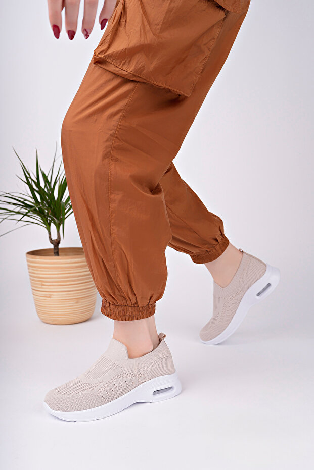 KADIN BEJ HAFİF TABAN ANATOMİK TRİKO SNEAKER AYAKKABI - 3