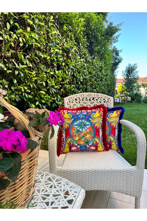 San Di Monte Lemon Red Tassel Throw Pillow Cover