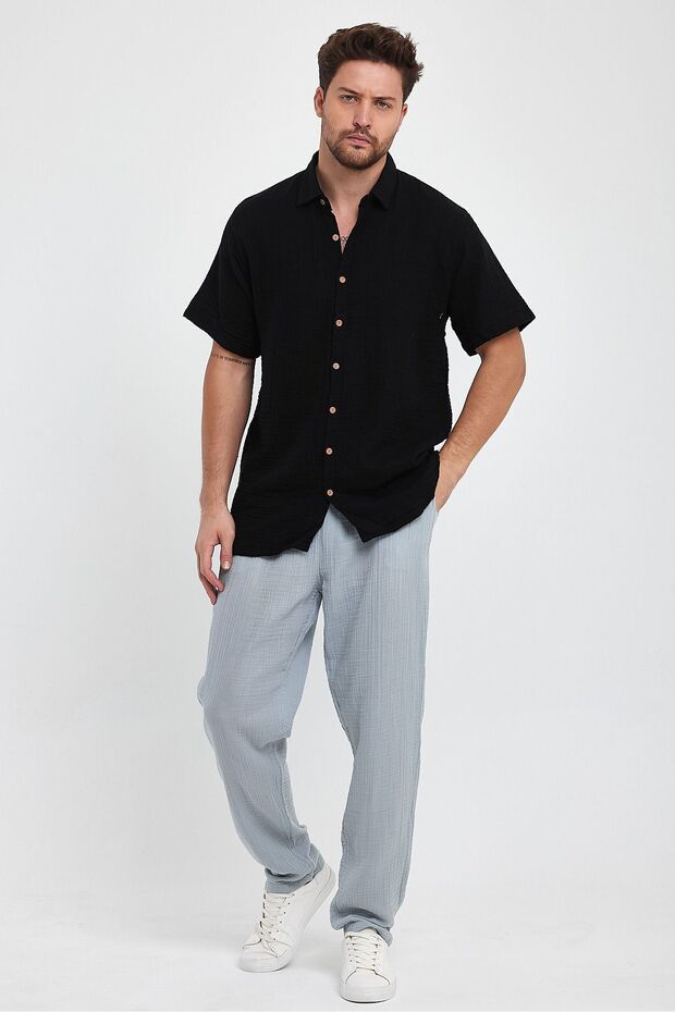 Muslin Shirt - Men's Muslin Short-Sleeve Collared Shirt - 4040