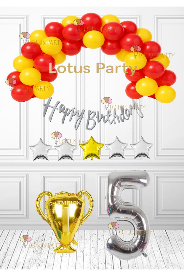 5 Year Old Yellow Red Themed Birthday Set Yellow Red Balloon Football Themed Cup Foil Balloon