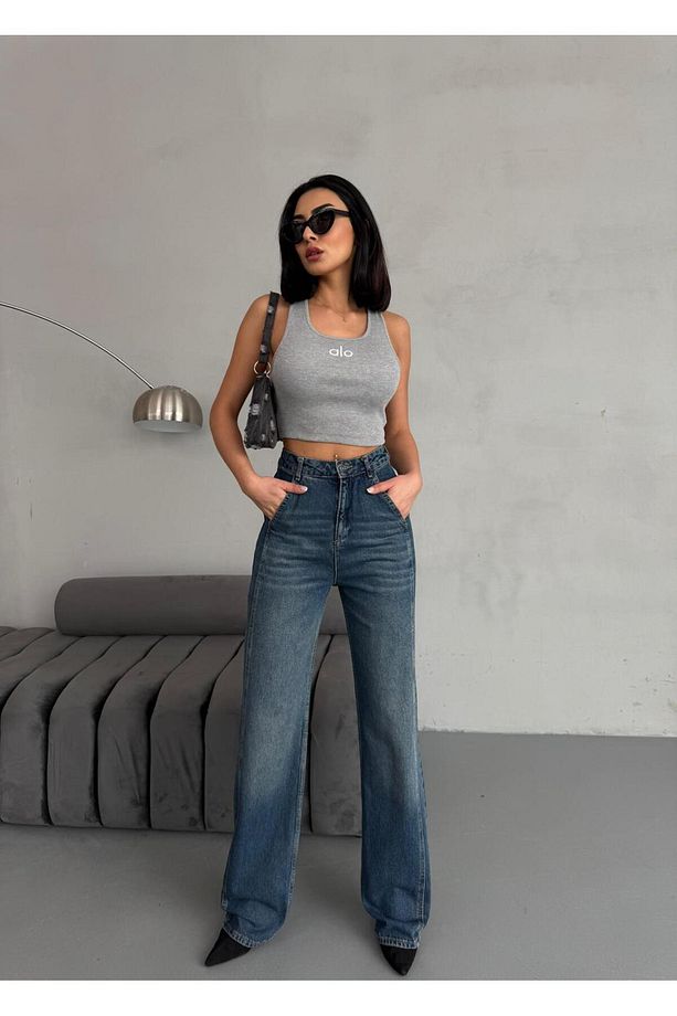 YAN DİKİŞ DETAYLI WİDE-LEG TİNT JEAN - 6