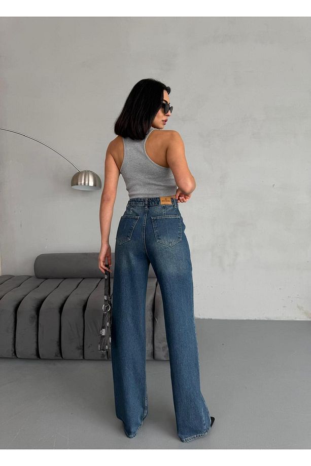 YAN DİKİŞ DETAYLI WİDE-LEG TİNT JEAN - 9