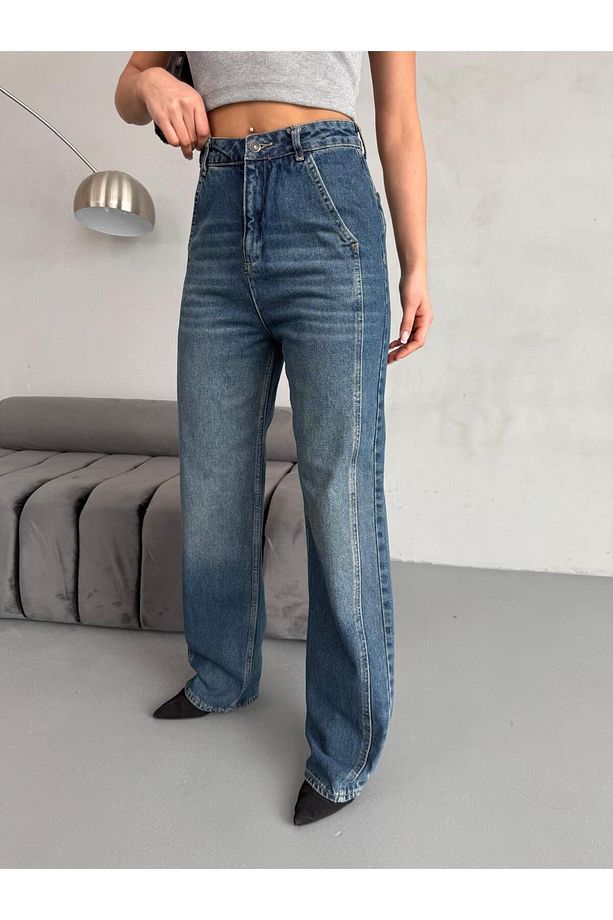 YAN DİKİŞ DETAYLI WİDE-LEG TİNT JEAN - 1