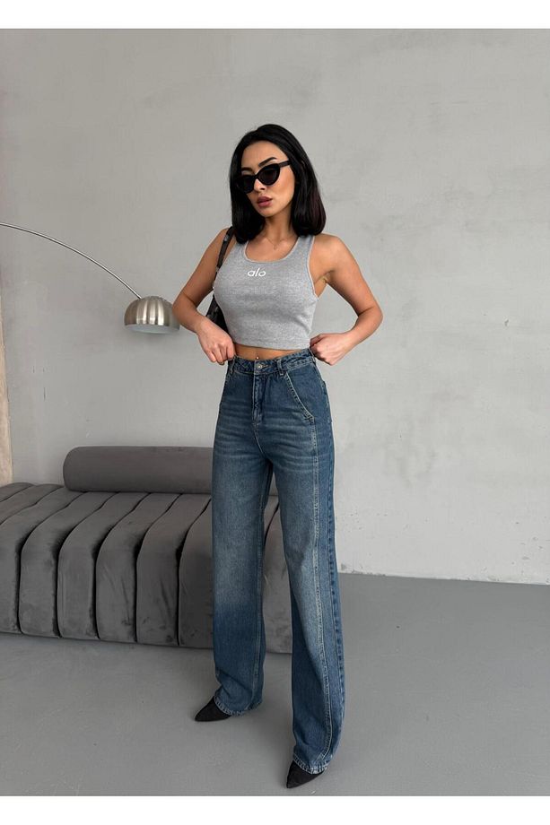 YAN DİKİŞ DETAYLI WİDE-LEG TİNT JEAN - 7