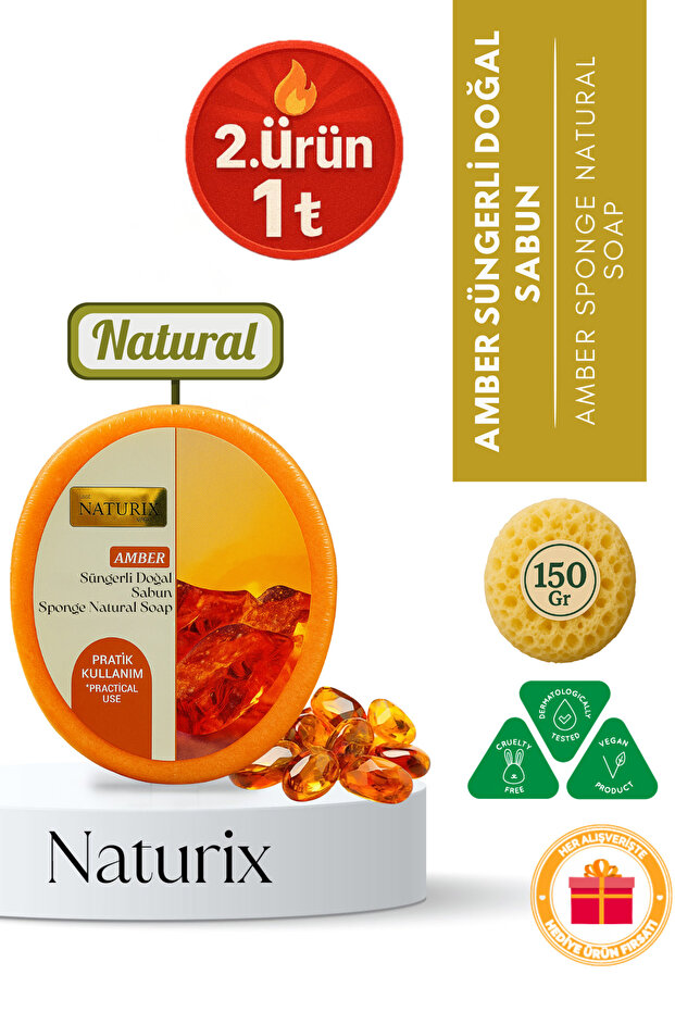 Amber Sponge Soap 150 Gr | Natural Amber Soap | Peeling and Refreshing Effect