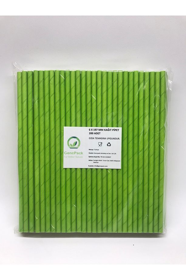 6x197 mm Yeşil Kağıt Pipet 200 Adet - 3