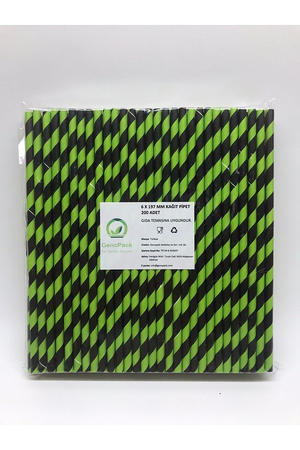 6x197 mm Siyah-Yeşil Kağıt Pipet 200 Adet - 3