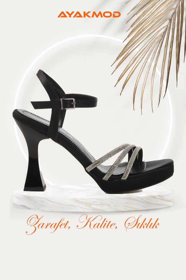 Black Thin Heeled Women's Stone Evening Dress Shoes 448186 Z