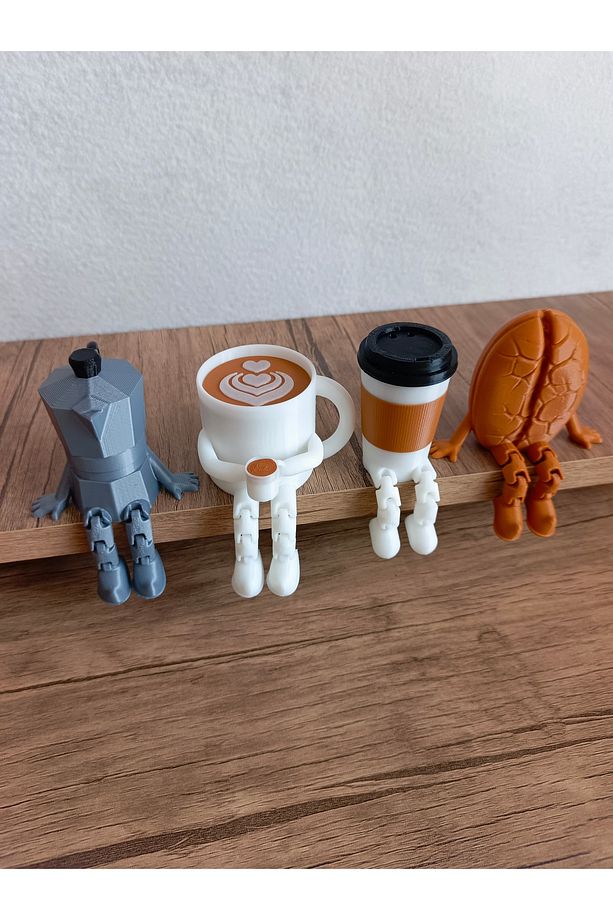 Sevimli Kahve Köşesi 4’lü Biblo Seti - Kahve Çekirdeği - Moka Pot - Kupa - Bardak - Dekoratif Obje - 1