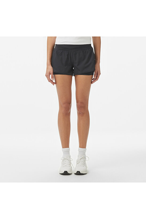 Launch Pro 2in1 Kadın Siyah Antrenman Şortu - 3