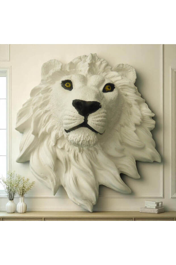 El Yapımı Aslan Kafası Duvar Dekoru-taş Tozu Biblo 18 X 20 Cm - 2