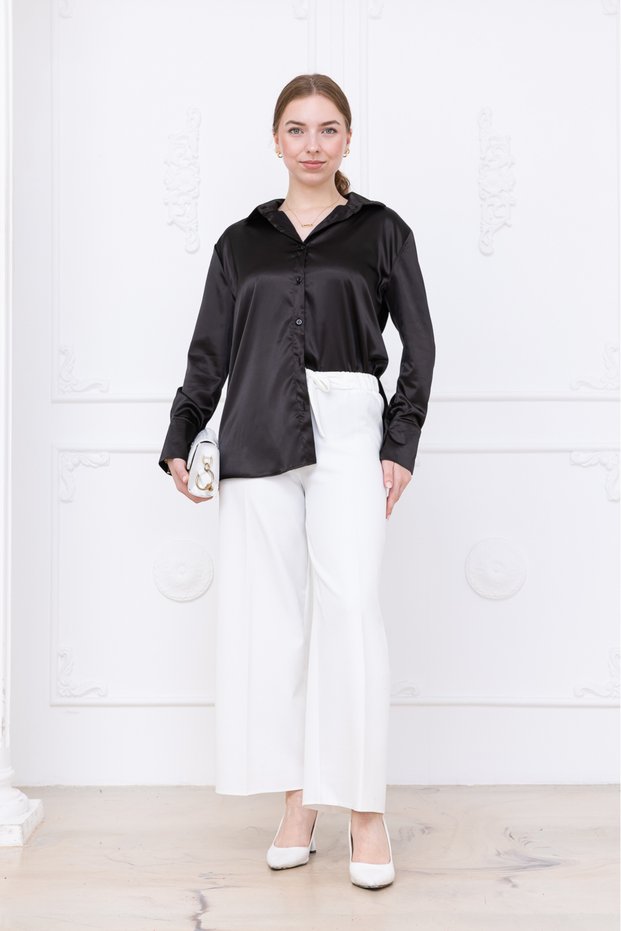 Women's Elastic Waist Rope Detailed Wide Leg Trousers