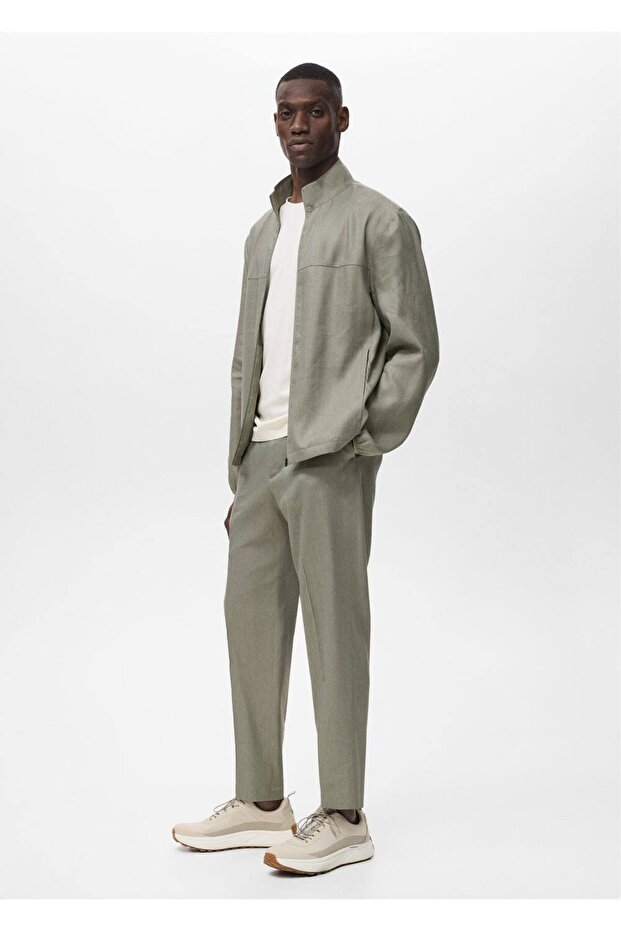 Fermuarlı keten ceket - 7