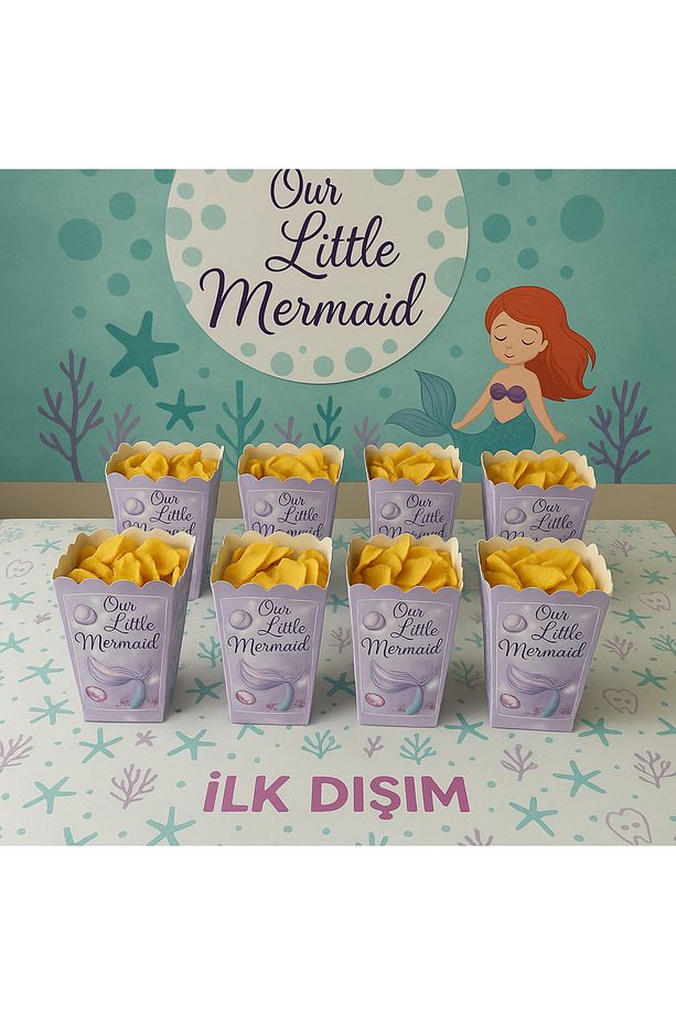 Deniz Kızı Temalı Popcorn Kutusu 8'li | Kullan-At Mısır ve Cips Kutusu - 1