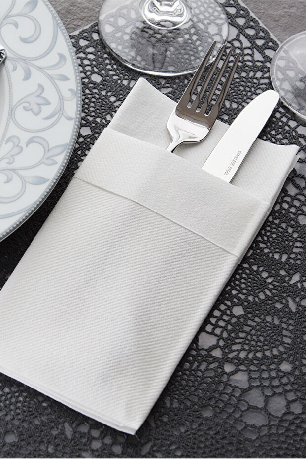 50 Pieces Airlaid (White) Fabric Textured Pocket Napkins 40*40 1/8 Fold