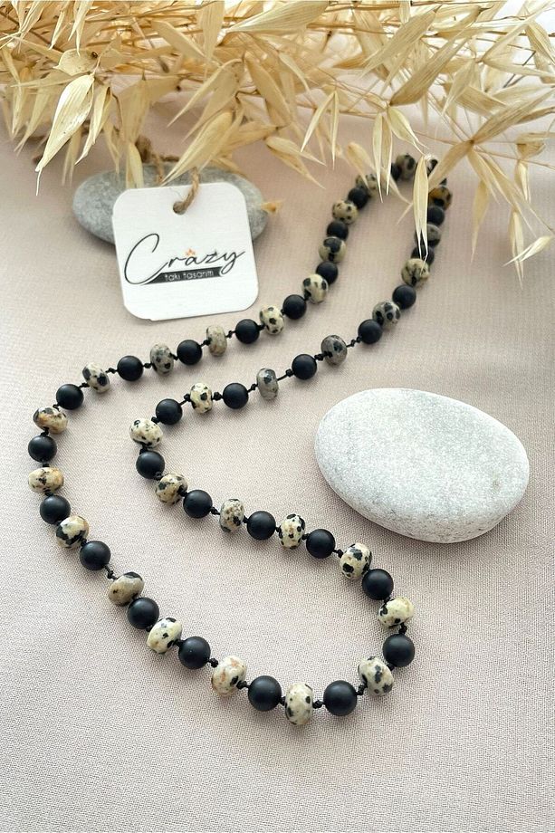 Dalmaçyalı Jasper & 6 Mm Mat Onix Doğaltaş Unisex Kolye - 2