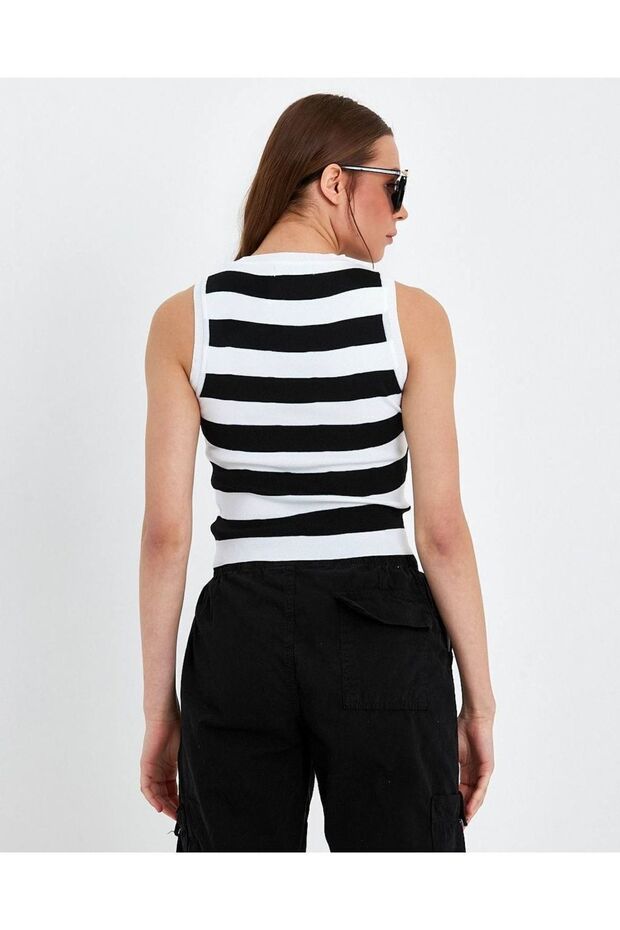 Çizgili Crop Kadın Triko - 4
