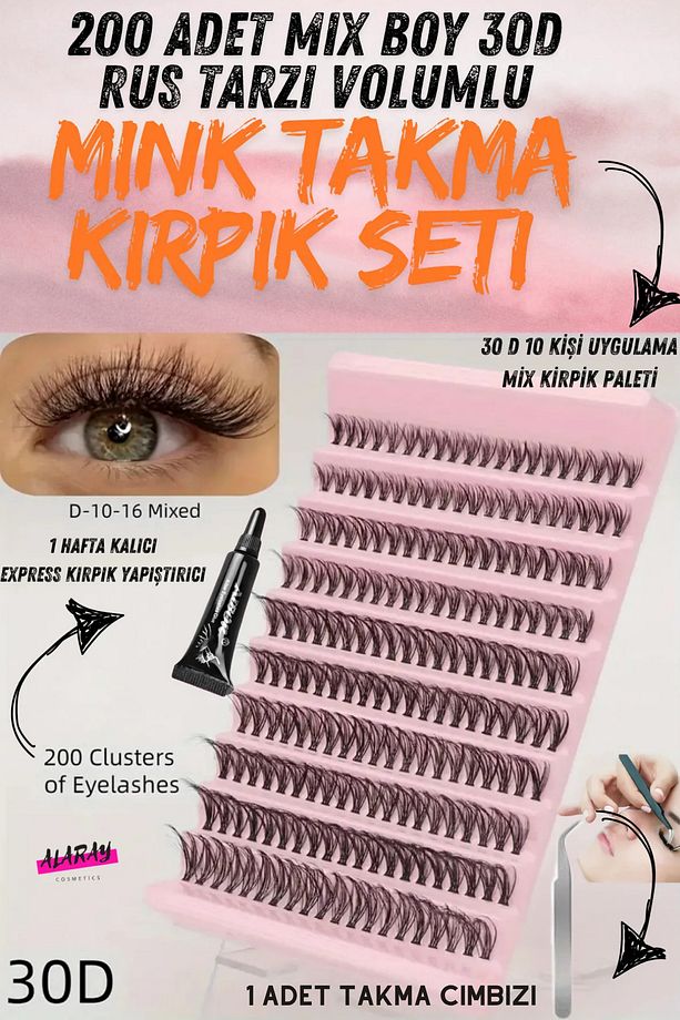 Rus Volume 30d Takma Ipek Kirpikler Mix Kendin Yap Seti -yapıştırıcı Ve Cımbız Ile 20 Uygulama - 1