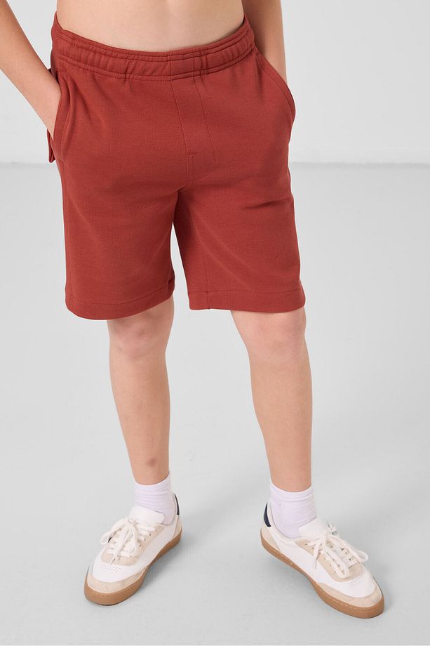 Kiremit Pamuklu Yumuşak Dokulu Standart Fit Basic Erkek Çocuk Şort - 11293 - 3