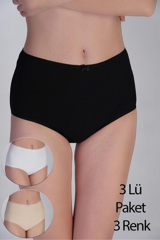 Women's Plus Size High Waist 3 Pack Black-White-Skin Bato Panties 365004