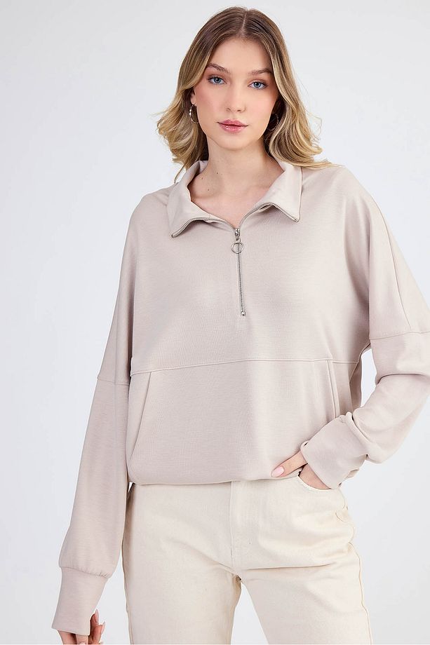 Fermuarlı Önü Cepli Modal Kumaş Sweat - 5