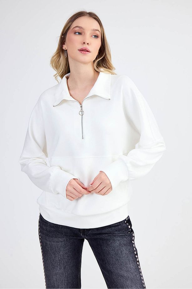 Fermuarlı Önü Cepli Modal Kumaş Sweat - 2