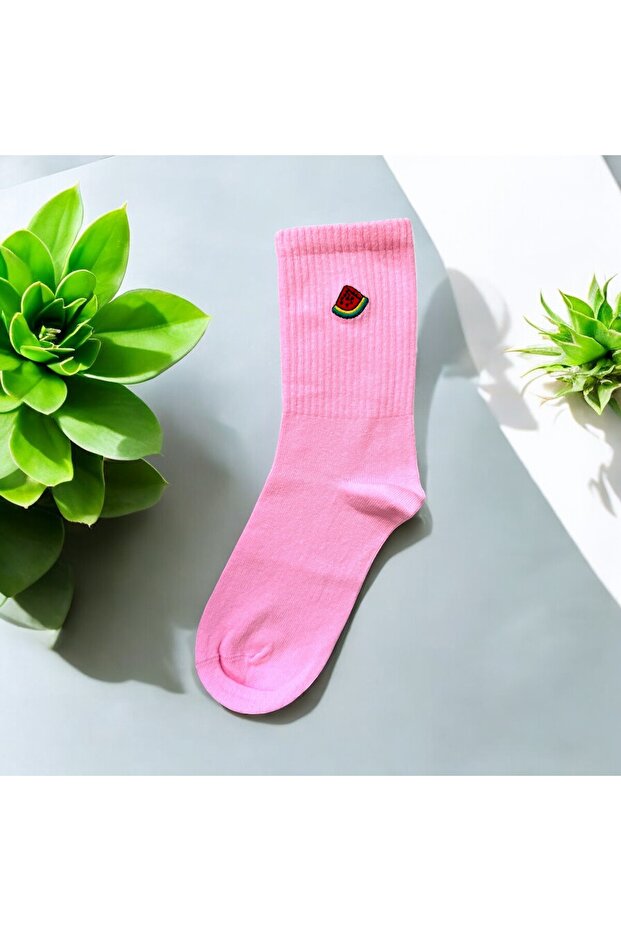 Watermelon Patterned Fruit Embroidered Socket Socks - 2